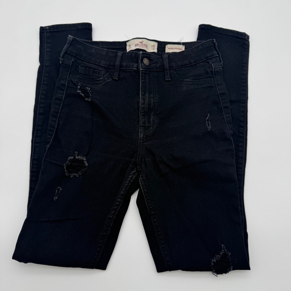 Hollister High Rise Super Skinny Distressed Black Jeans Womens 1R